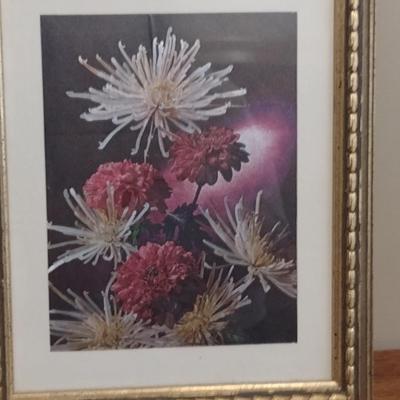 Dufex Foil Chrysanthemums Print- Framed Under Glass- Approx 9 3/4" x 12"