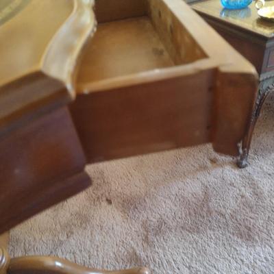 Mid Century Hexagonal Pedestal Side Table with Leather Inlay Top