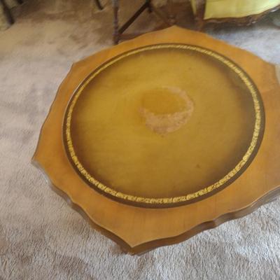 Mid Century Hexagonal Pedestal Side Table with Leather Inlay Top