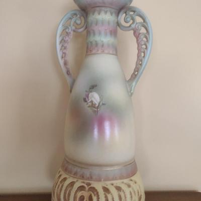 Antique Austrian Hand Painted Vase with Pierced Handles
