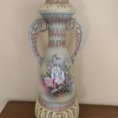 Antique Austrian Hand Painted Vase with Pierced Handles