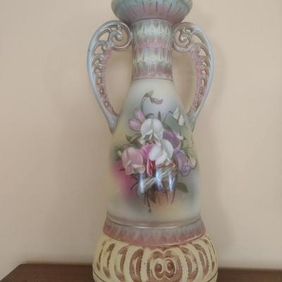 Antique Austrian Hand Painted Vase with Pierced Handles