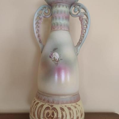 Antique Austrian Hand Painted Vase with Pierced Handles