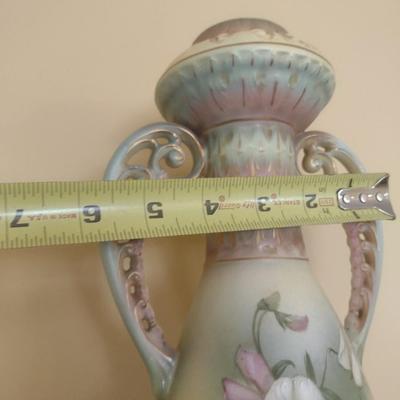 Antique Austrian Hand Painted Vase with Pierced Handles