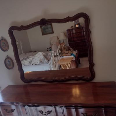 Burlington Wood Finish Stretch Dresser with Separate Wall Mirror