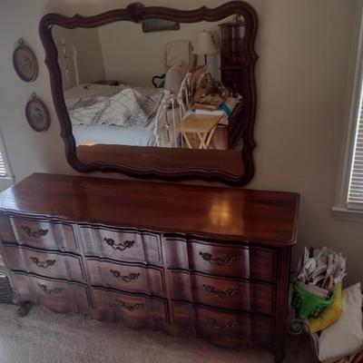Burlington Wood Finish Stretch Dresser with Separate Wall Mirror