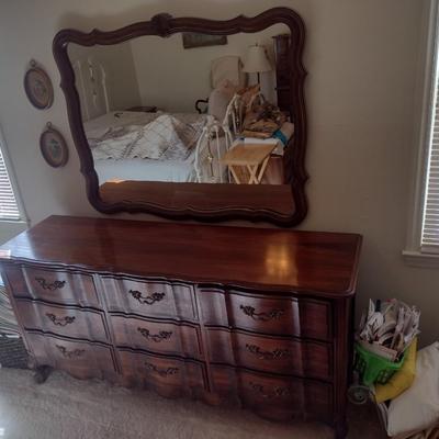 Burlington Wood Finish Stretch Dresser with Separate Wall Mirror