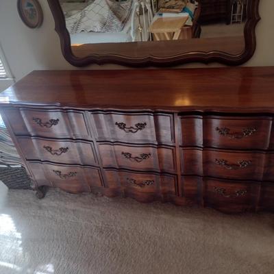 Burlington Wood Finish Stretch Dresser with Separate Wall Mirror