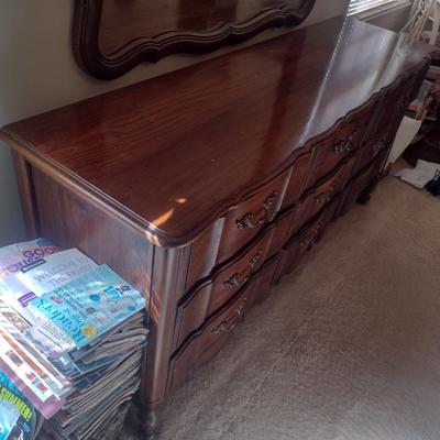 Burlington Wood Finish Stretch Dresser with Separate Wall Mirror