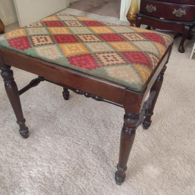Wood Framed Upholstered Top Bedside Stool