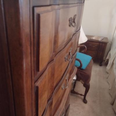 Burlington Wood Finish Tallboy Six Drawer Dresser