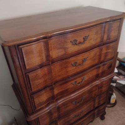 Burlington Wood Finish Tallboy Six Drawer Dresser