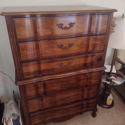 Burlington Wood Finish Tallboy Six Drawer Dresser