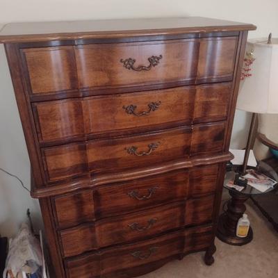 Burlington Wood Finish Tallboy Six Drawer Dresser