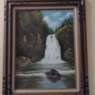 Original Framed Art Waterfall Scene by Maude Thompson