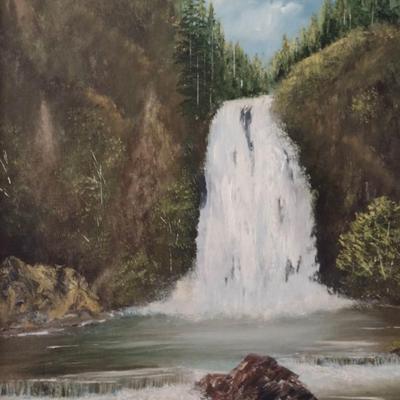 Original Framed Art Waterfall Scene by Maude Thompson