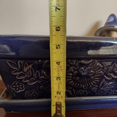 Glazed Ceramic Planter with Attached Under Plate- Approx 12" x 6" x 5 1/2" Tall