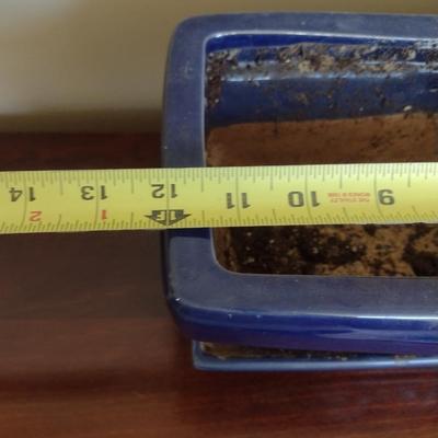 Glazed Ceramic Planter with Attached Under Plate- Approx 12" x 6" x 5 1/2" Tall