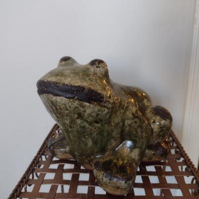 Glazed Terra Cotta Frog Lawn Art- Approx 7" Tall