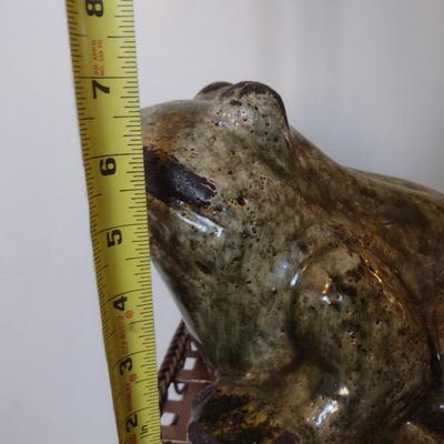 Glazed Terra Cotta Frog Lawn Art- Approx 7" Tall