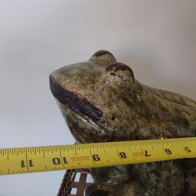 Glazed Terra Cotta Frog Lawn Art- Approx 7" Tall
