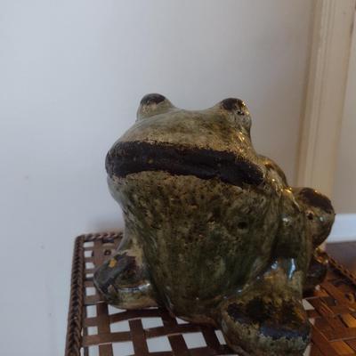 Glazed Terra Cotta Frog Lawn Art- Approx 7" Tall
