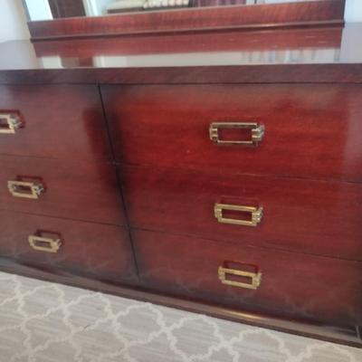 Six Drawer Dresser with Mirror- Approx 54 1/4" Long, 19" Deep, 32" Tall