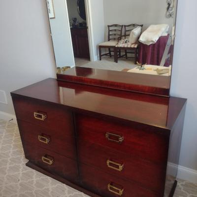 Six Drawer Dresser with Mirror- Approx 54 1/4" Long, 19" Deep, 32" Tall