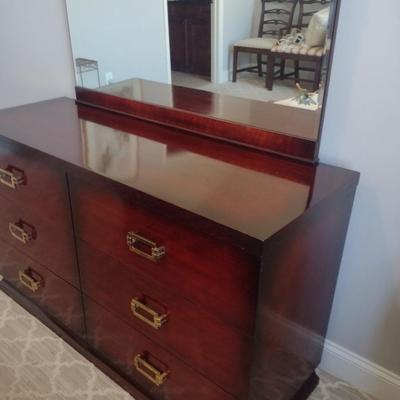 Six Drawer Dresser with Mirror- Approx 54 1/4" Long, 19" Deep, 32" Tall
