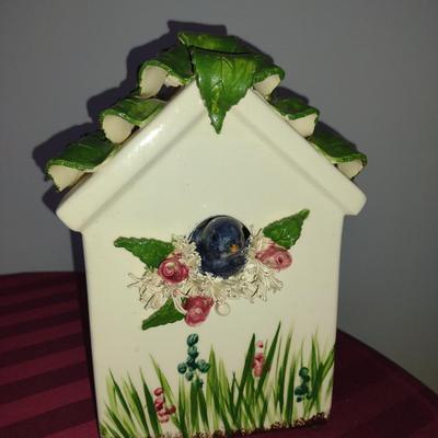 Handmade Ceramic Birdhouse Design Home Decor- Approx 9 1/2" Tall