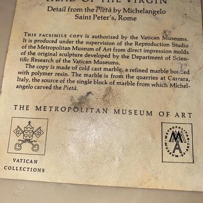 Vintage MMA Michelangelo Pieta Life-Size Madonna Bust