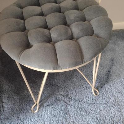 Vintage Wrought Metal Tufted Seat and Back Vanity Chair