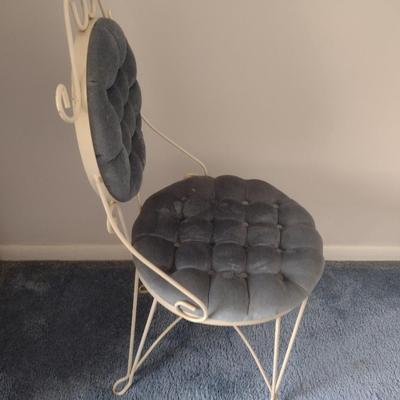 Vintage Wrought Metal Tufted Seat and Back Vanity Chair