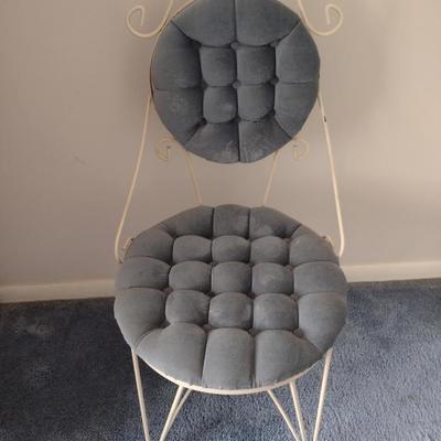 Vintage Wrought Metal Tufted Seat and Back Vanity Chair