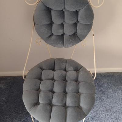Vintage Wrought Metal Tufted Seat and Back Vanity Chair