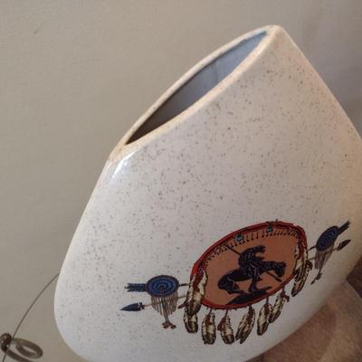 Native American Themed Pottery Ceramic Centerpiece Vase