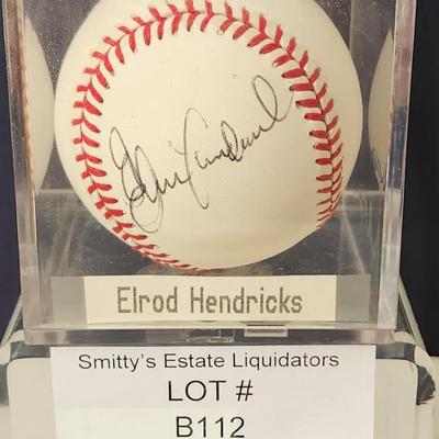 Elrod Hendricks OMLB Signed Autographed Baseball In Collectors Case