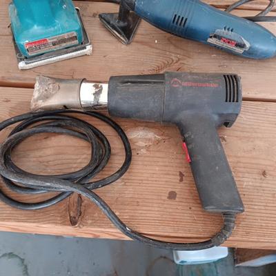 HEAT GUN, DETAIL SANDER, PALM SANDER AND RECHARGEABLE 3/8" DRILL DRIVER
