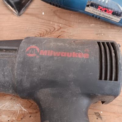 HEAT GUN, DETAIL SANDER, PALM SANDER AND RECHARGEABLE 3/8" DRILL DRIVER