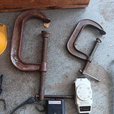 LARGE WOODEN BOS, BUNGEE CORDS, C-CLAMPS AND MORE