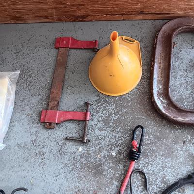 LARGE WOODEN BOS, BUNGEE CORDS, C-CLAMPS AND MORE