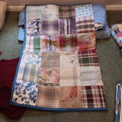 FULL/QUEEN DOWN DUVET, DUVET COVER, SHEET SET AND HANDMADE PATCHWORK THROW