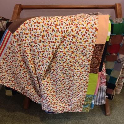 DAVY CROCKETT FULL SIZE HANDMADE QUILT AND A SECOND QUILT PLUS AN AFGHAN STAND