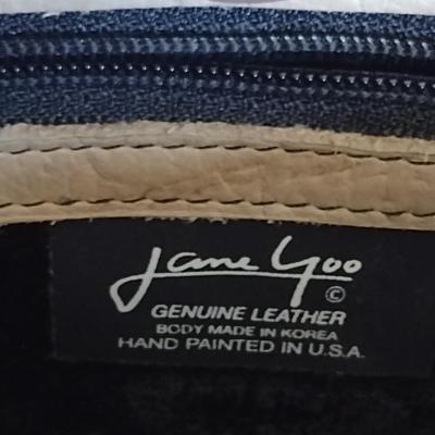 Jane Yoo Hand Painted Leather Crossbody Bag- Butterfly Design- Signed by Artist