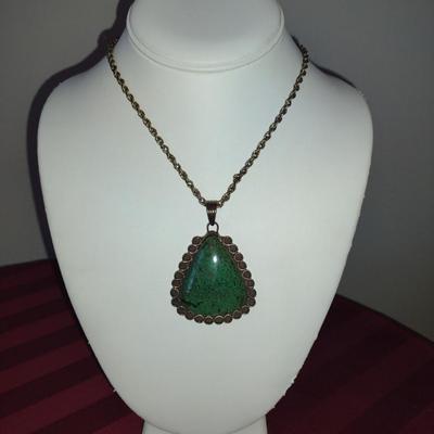 Sterling Silver Necklace- Chain and Chunky Stone Pendant