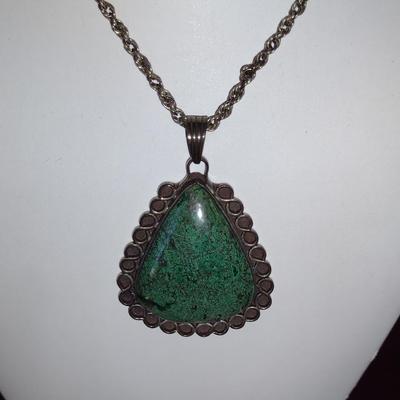 Sterling Silver Necklace- Chain and Chunky Stone Pendant
