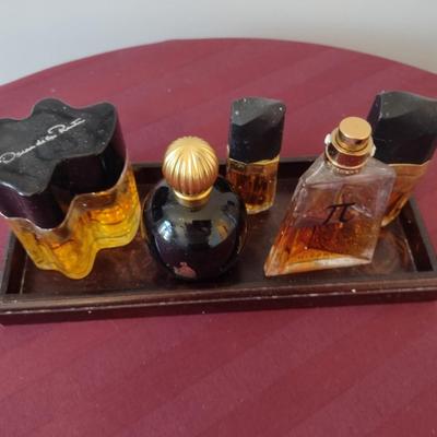 Collection of Women's Cologne with Wooden Dresser Tray- Assorted Makers