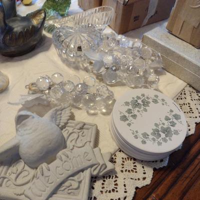 Large Collection of Home Decor Items- Drink Coasters, Glass, Napkin Rings, etc.