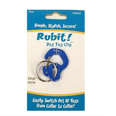 Large Rubit! Curve Shaped Dog Tag Clip in Blue - Attaches Directly to Collar - Easily Switch Dog Tags - Secure & Quick Fastening