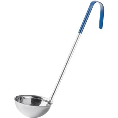 Choice 8 oz. One-Piece Stainless Steel Ladle with Blue Coated Handle